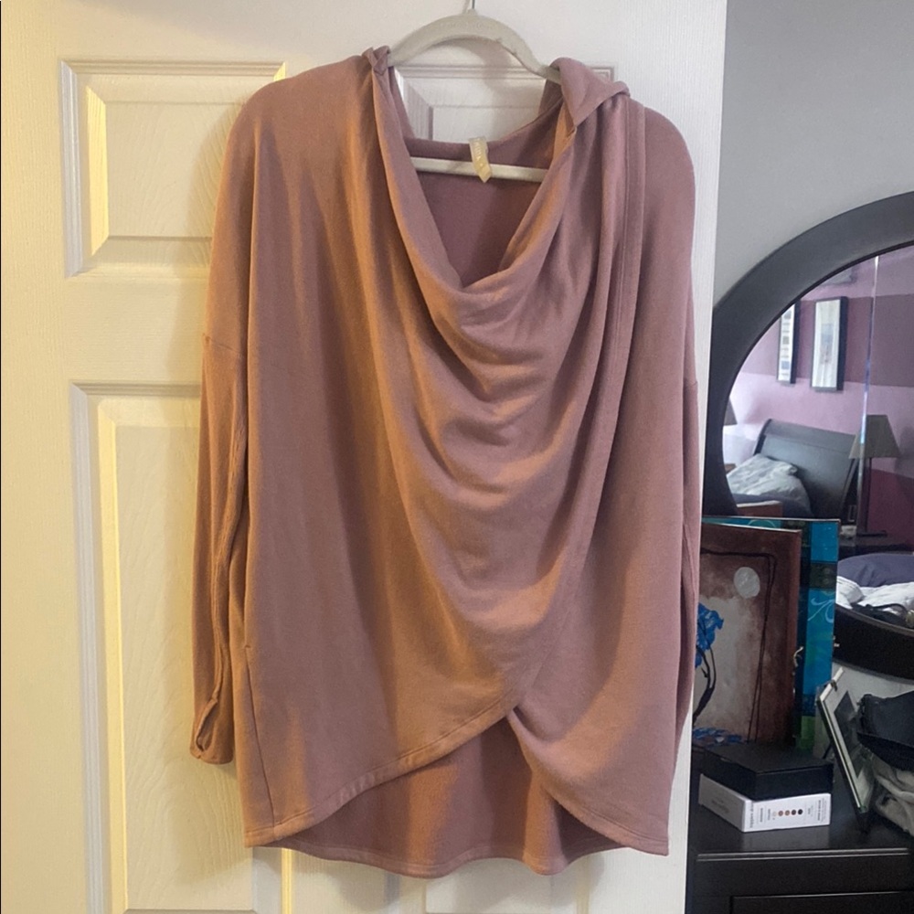 Draped Cowl Neck Sweatshirt in Mauve